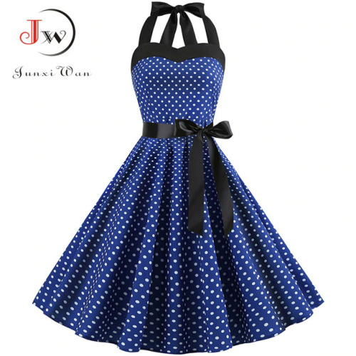 Sexy Halter Party Dress 2018 Retro Polka Dot Hepburn Vintage 50s 60s Pin Up Rockabilly Dresses Robe Plus Size Elegant Midi Dress