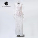 Sexy Hollow Out White Lace Dress Women Spring High Waist Sleeveless Backless Dress Elegant Christmas Maxi Long Dress Vestidos