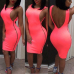 Sexy O Neck Tank Sleeveless Backless Side Zipper Design Fluorescent Red Polyester Sheath Knee Length Dress Sexy O Neck Tank Sleeveless Backless Side Zipper Design Fluorescent Red Polyester Sheath Knee Length Dress