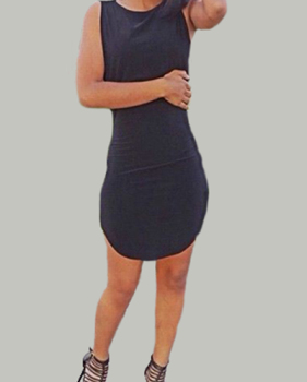 Sexy O Neck Tank Sleeveless Black Polyester Sheath Mini Women Dress Sexy O Neck Tank Sleeveless Black Polyester Sheath Mini Women Dress