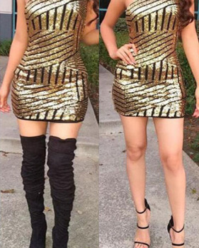 Sexy O Neck Tank Sleeveless Gold Sequined Sheath Mini Dress Sexy O Neck Tank Sleeveless Gold Sequined Sheath Mini Dress