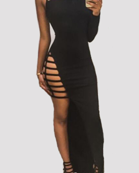 Sexy O Neck Tank Sleeveless High Split Hollow-out Black Qmilch Sheath Ankle Length Dress Sexy O Neck Tank Sleeveless High Split Hollow-out Black Qmilch Sheath Ankle Length Dress