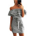 Sexy Off Shoulder Dress Women beach Strapless Striped print Ruffles tunic Sundresses Summer Mini party Dress Vestido  de verano