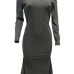 Sexy Round Neck Irregular Hems Hollow-out Grey Cotton Blend Mid Calf Dress Sexy Round Neck Irregular Hems Hollow-out Grey Cotton Blend Mid Calf Dress