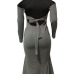 Sexy Round Neck Irregular Hems Hollow-out Grey Cotton Blend Mid Calf Dress Sexy Round Neck Irregular Hems Hollow-out Grey Cotton Blend Mid Calf Dress