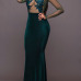 Sexy Round Neck Long Sleeves Gauze Patchwork Green Velvet Sheath Floor Length Dress Sexy Round Neck Long Sleeves Gauze Patchwork Green Velvet Sheath Floor Length Dress