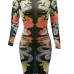 Sexy Round Neck Long Sleeves Printed See-Through Polyester Sheath Knee Length Dress Sexy Round Neck Long Sleeves Printed See-Through Polyester Sheath Knee Length Dress