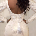 Sexy Round Neck Long Sleeves Sequined Decorative White Sheath Mini Dress Sexy Round Neck Long Sleeves Sequined Decorative White Sheath Mini Dress