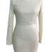 Sexy Round Neck Long Sleeves Sequined Decorative White Sheath Mini Dress Sexy Round Neck Long Sleeves Sequined Decorative White Sheath Mini Dress