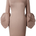 Sexy Round Neck Petal Sleeves Camel Polyester Knee Length Dress Sexy Round Neck Petal Sleeves Camel Polyester Knee Length Dress