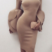 Sexy Round Neck Petal Sleeves Camel Polyester Knee Length Dress Sexy Round Neck Petal Sleeves Camel Polyester Knee Length Dress