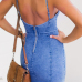 Sexy V Neck Backless Blue Cotton Sheath Mini Dress Sexy V Neck Backless Blue Cotton Sheath Mini Dress
