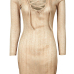 Sexy V Neck Long Sleeves Hollow-out Khaki Polyester Sheath Mini Dress Sexy V Neck Long Sleeves Hollow-out Khaki Polyester Sheath Mini Dress