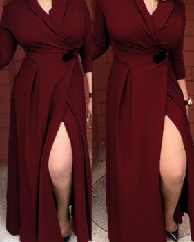 Sexy V Neck Long Sleeves Split Wine Red Blending Floor Length Dress Sexy V Neck Long Sleeves Split Wine Red Blending Floor Length Dress