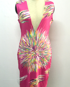 Sexy V Neck Print Sleeveless Rosy Polyester Sheath Knee Length Women Dress Sexy V Neck Print Sleeveless Rosy Polyester Sheath Knee Length Women Dress