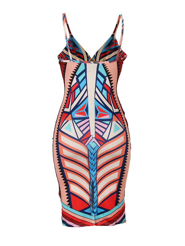 Sexy V Neck Printed Milk Fiber Sheath Knee Length Dress