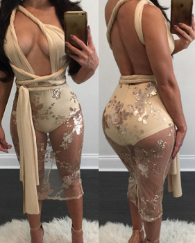 Sexy V Neck Sleeveless Backless Khaki Polyester Knee Length Dress Sexy V Neck Sleeveless Backless Khaki Polyester Knee Length Dress