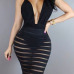 Sexy V Neck Sleeveless See-Through Backless Black Polyester Sheath Knee Length Dress Sexy V Neck Sleeveless See-Through Backless Black Polyester Sheath Knee Length Dress