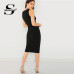 Sheinside Black Bodycon Elegant Office Ladies Work Wear Dress Women Solid Sleeveless Knee Length Pencil Slim Midi Party Dresses