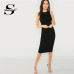 Sheinside Black Bodycon Elegant Office Ladies Work Wear Dress Women Solid Sleeveless Knee Length Pencil Slim Midi Party Dresses