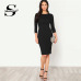 Sheinside Black Elegant Bodycon Dress Women Pencil 3/4 Sleeve 2018 Autumn Clothes Ladies Solid Slim Sheath Party Dresses