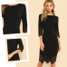 Sheinside Black Pencil Dress Women Half Sleeve Zip Back Hollow Out Bodycon Midi Dress Ladies Elegant Midi Party Dress