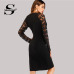 Sheinside Black V Neck Lace Wrap Dress Women Summer Party Sexy Ladies Dresses 2018 Womens Clothing Elegant Long Sleeve Dress