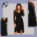 Sheinside Black V Neck Lace Wrap Dress Women Summer Party Sexy Ladies Dresses 2018 Womens Clothing Elegant Long Sleeve Dress