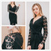 Sheinside Black V Neck Lace Wrap Dress Women Summer Party Sexy Ladies Dresses 2018 Womens Clothing Elegant Long Sleeve Dress