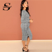 Sheinside Black and White Office Ruffle Detail Split Plaid Dress Elegant Sheath Long Sleeve Slim Dresses Women Work Midi Dresses