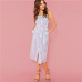 Sheinside Button Front Vertical Stripe Cami Dress Spaghetti Strap Sleeveless Knee Length Dresses Women Summer Casual Dress