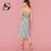 Sheinside Button Front Vertical Stripe Cami Dress Spaghetti Strap Sleeveless Knee Length Dresses Women Summer Casual Dress