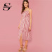 Sheinside Button Front Vertical Stripe Cami Dress Spaghetti Strap Sleeveless Knee Length Dresses Women Summer Casual Dress