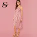 Sheinside Button Front Vertical Stripe Cami Dress Spaghetti Strap Sleeveless Knee Length Dresses Women Summer Casual Dress