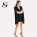 Sheinside Cloak Sleeve Surplice Dress Women Clothes Elegant Black Pencil Dresses 2018 Ladies Workwear Wrap Autumn Mini Dress