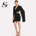 Sheinside Cloak Sleeve Surplice Dress Women Clothes Elegant Black Pencil Dresses 2018 Ladies Workwear Wrap Autumn Mini Dress