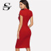 Sheinside Red Summer Party Dress Women Elegant Bodycon Sexy Dresses 2018 Slim Clothes Ladies Cap Sleeve Solid Midi Pencil Dress