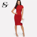 Sheinside Red Summer Party Dress Women Elegant Bodycon Sexy Dresses 2018 Slim Clothes Ladies Cap Sleeve Solid Midi Pencil Dress