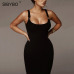 Sibybo Ribbed Spaghetti Strap Sexy Bodycon Dress Sleeveless O-Neck Sheath Summer Women Dress Backless Beach Casual Dress Women