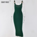 Sibybo Ribbed Spaghetti Strap Sexy Bodycon Dress Sleeveless O-Neck Sheath Summer Women Dress Backless Beach Casual Dress Women