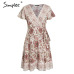 Simplee Bohemian floral mini women summer dress festa V neck ruffle bandage dress female 2019 Elegant holiday beach sundress