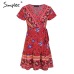 Simplee Bohemian floral mini women summer dress festa V neck ruffle bandage dress female 2019 Elegant holiday beach sundress