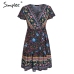 Simplee Bohemian floral mini women summer dress festa V neck ruffle bandage dress female 2019 Elegant holiday beach sundress