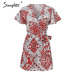 Simplee Bohemian print summer dress women Ruffled short sleeve sashes mini dress Wrap v-neck sexy ladies dresses vestidos 2019