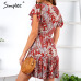 Simplee Bohemian print summer dress women Ruffled short sleeve sashes mini dress Wrap v-neck sexy ladies dresses vestidos 2019