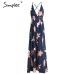 Simplee Boho deep v neck backless sexy dress Split cross lace up chiffon summer beach long dress Sleeveless maxi dress vestidos