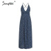 Simplee Boho deep v neck backless sexy dress Split cross lace up chiffon summer beach long dress Sleeveless maxi dress vestidos