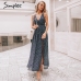 Simplee Boho deep v neck backless sexy dress Split cross lace up chiffon summer beach long dress Sleeveless maxi dress vestidos