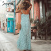 Simplee Elegant Polka dot boho women midi summer dress Sexy v-neck strap button A-line dress Female print beach vestidos