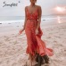 Simplee Elegant Polka dot boho women midi summer dress Sexy v-neck strap button A-line dress Female print beach vestidos